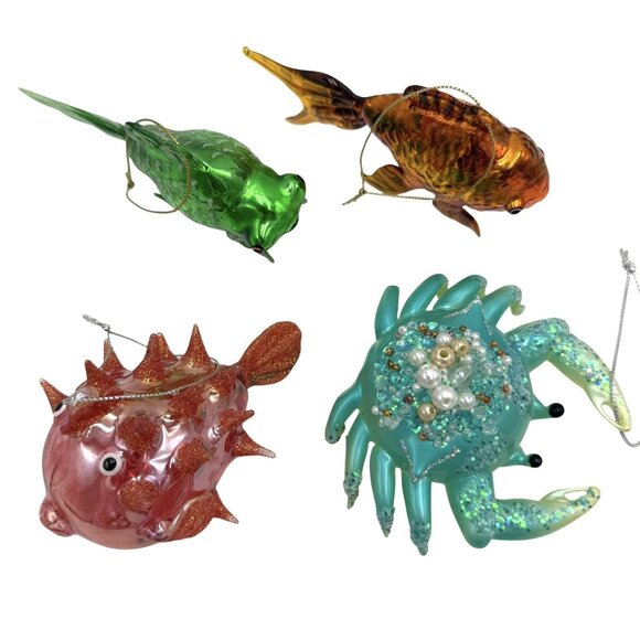 4 Glass Crab Koi Fish Pufferfish Ocean Seaside Coastal Tropical Ornament Lot - Picture 8 of 10